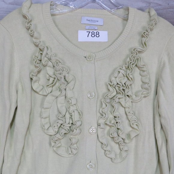 Van Heusen* Women's Long Sleeve Button Down Ribbed Collarless Ballet Neck~ Small - Picture 2 of 13